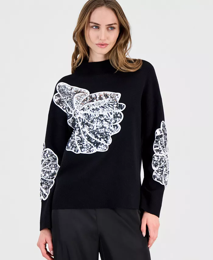 Women's Sequin Soutache Funnel-Neck Sweater - thumbnail 5