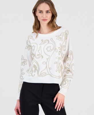 T Tahari - Women's Soutache Crewneck Sweater