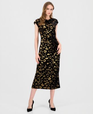 T Tahari - Women's Cowl-Neck Side-Slit Sequin Midi Dress