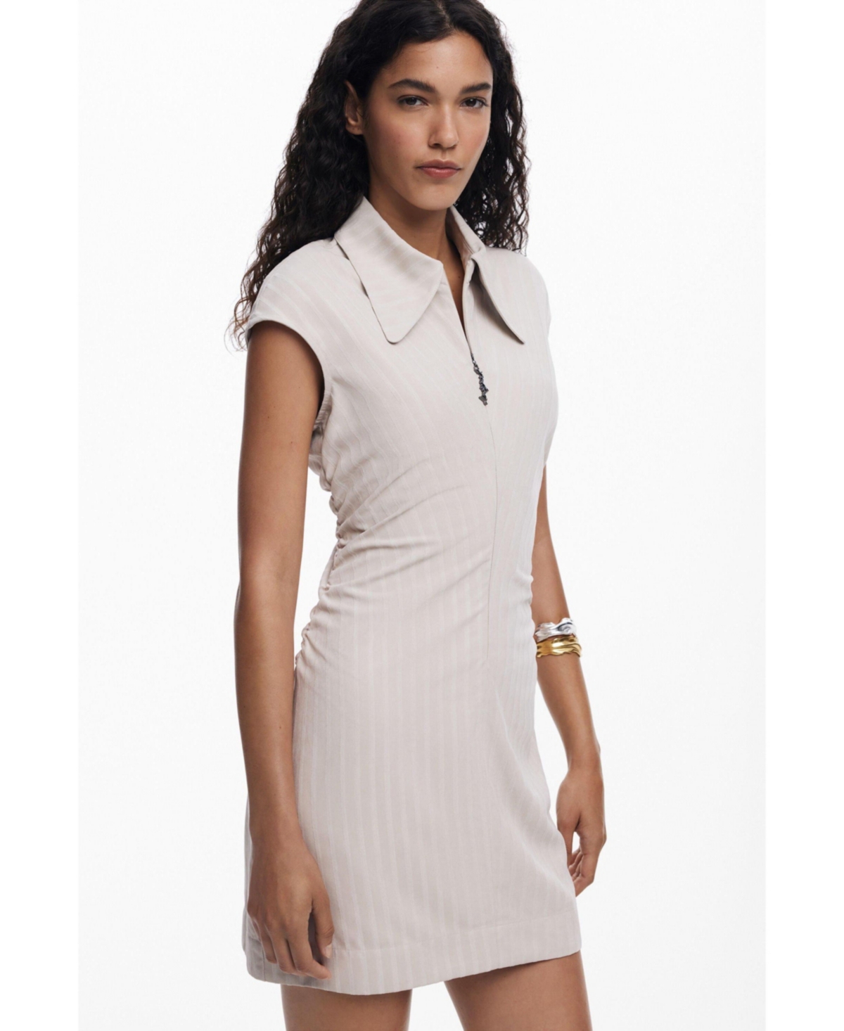 Desigual Cap Sleeve Ruched Mini Shirtdress In White