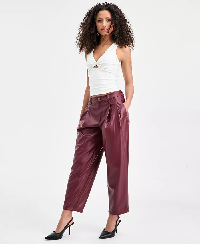 Women's Faux Leather Barrel-Leg Pants