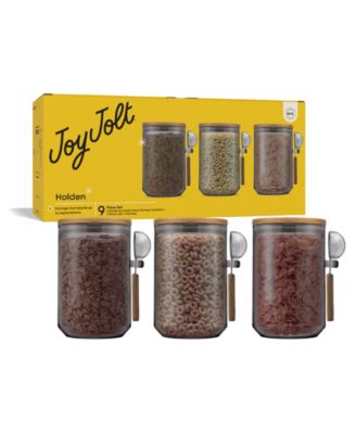 Holden Stackable Glass Storage Canister with Wood Lids and Scoops, Set of 3