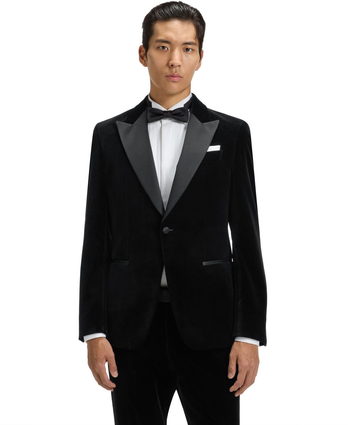 Мужской приталенный пиджак-смокинг Hugo Boss из хлопчатобумажного бархата