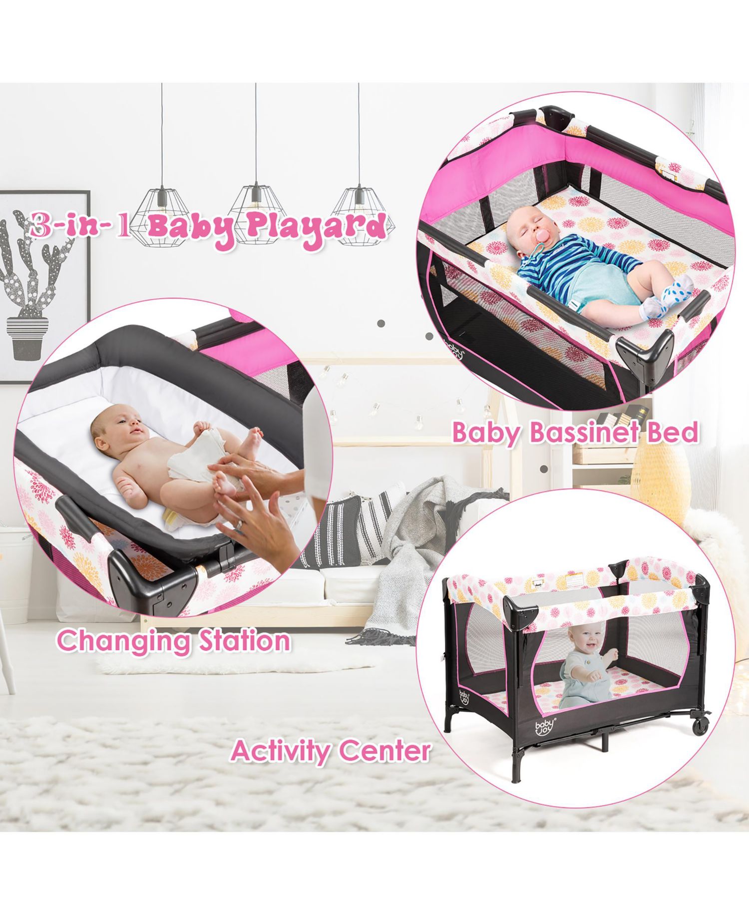 Baby Bedside Sleeper Portable Bassinet 4-in-1 Rolling Bassinet