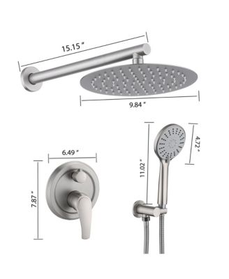 10 Inches Wall Mounted Shower with High Pressure Rain Shower Head and 5-Function Handheld Shower Head