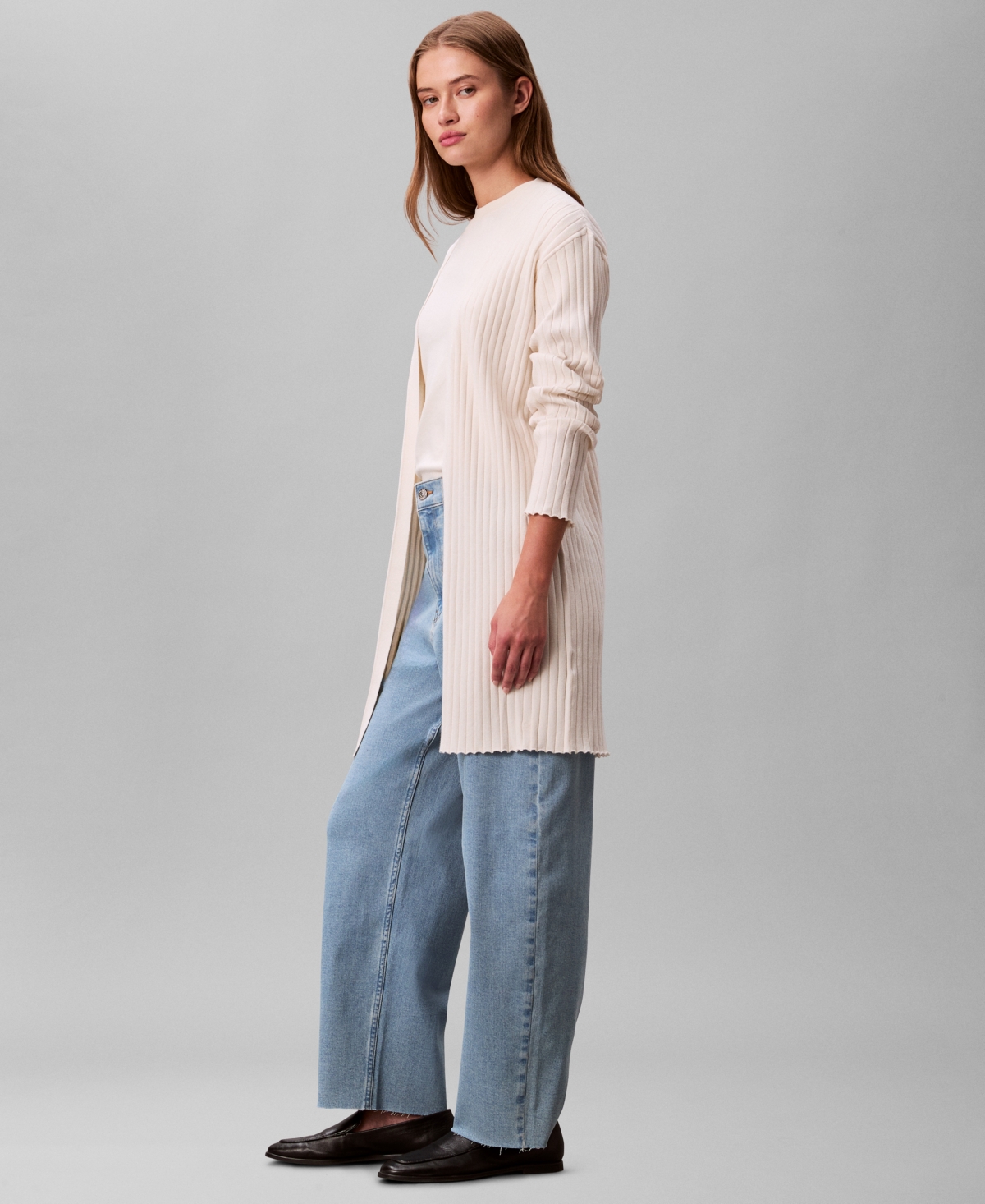 Calvin Klein Women's Long Sleeve Duster Cardigan Sweater In Gray