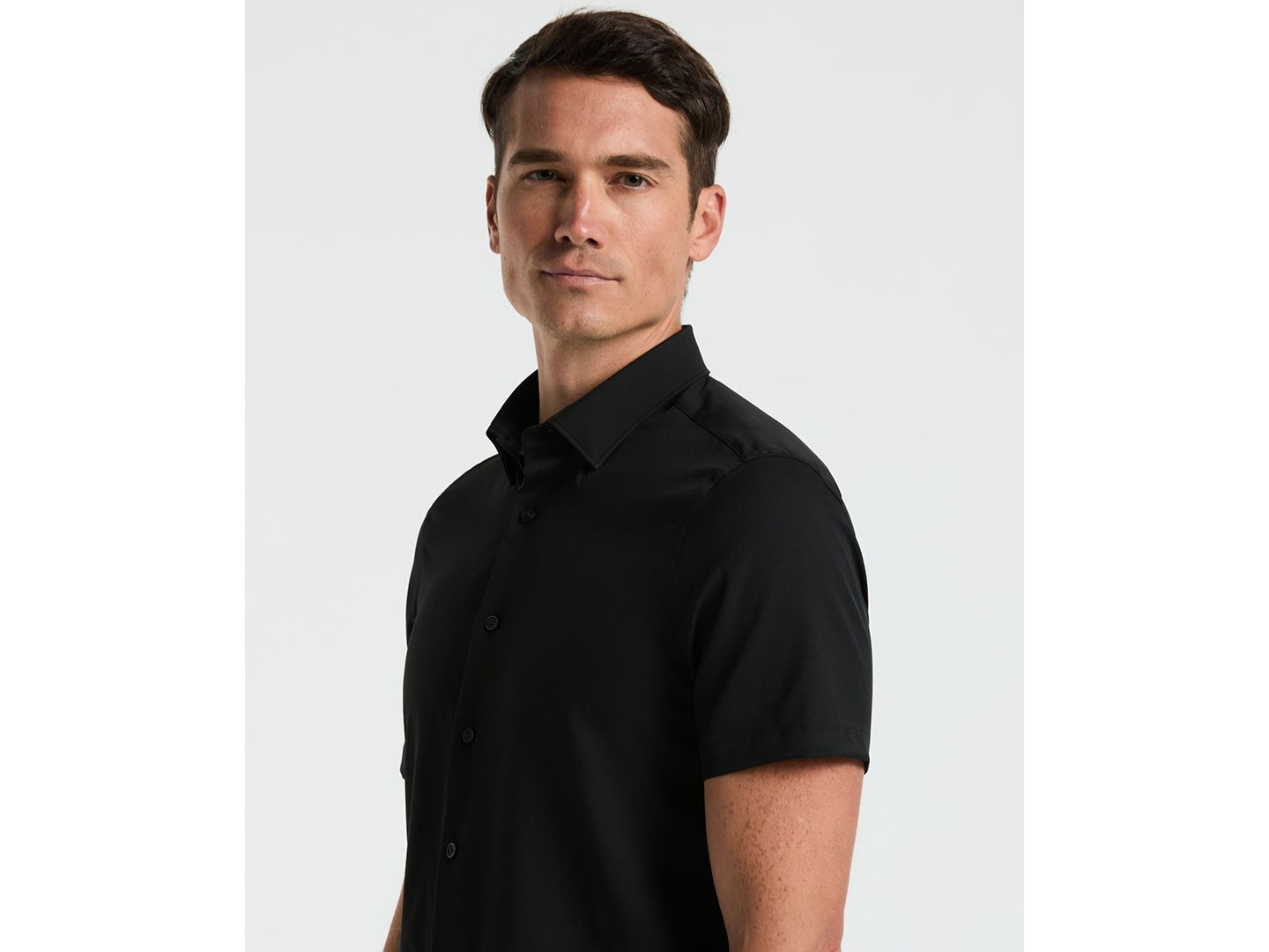 Мужская рубашка Perry Ellis Short-Sleeve Solid, цвет: Чёрный — фото 3