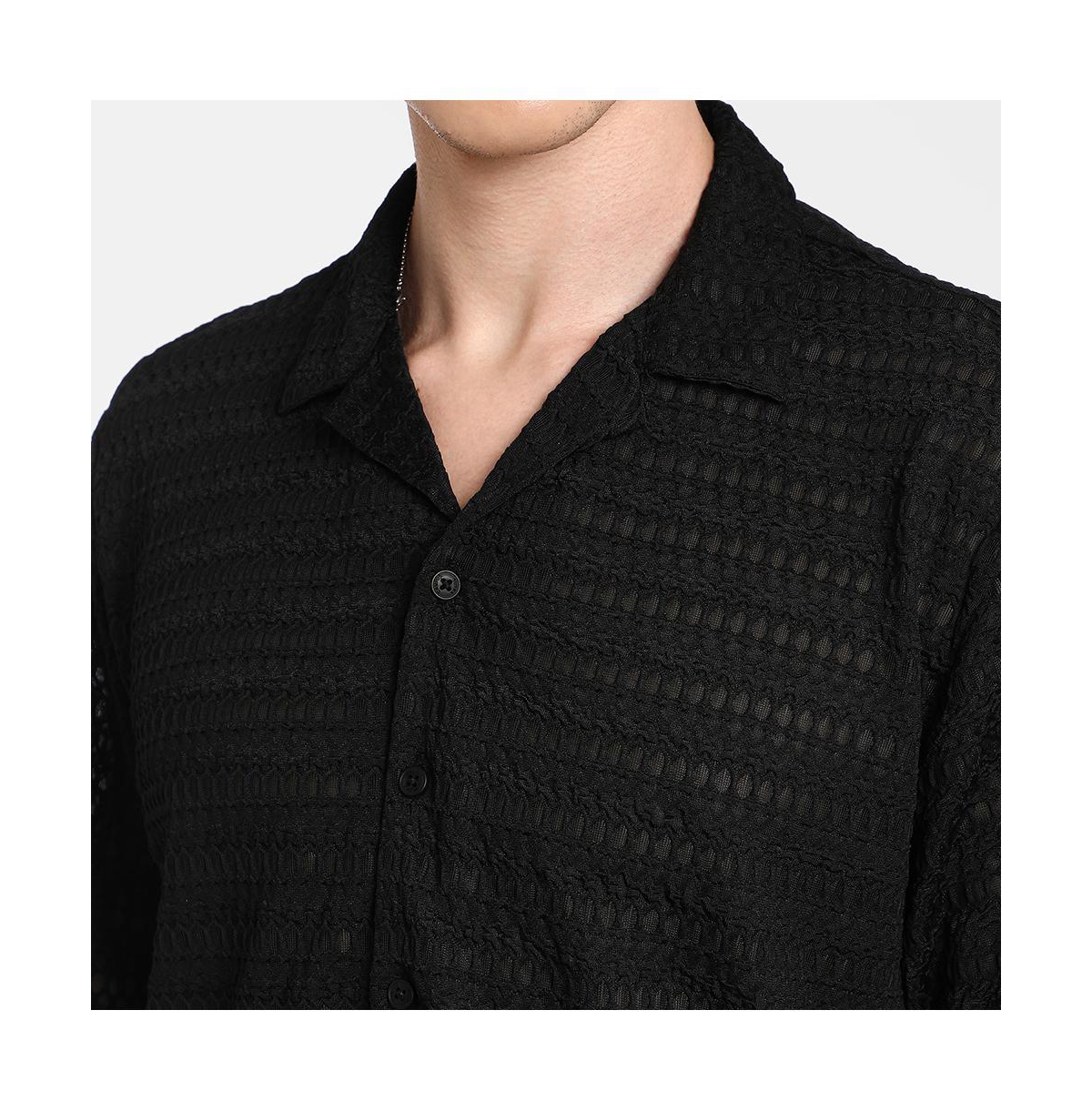 Campus Sutra Men's Midnight Black Marquise-Knit Shirt