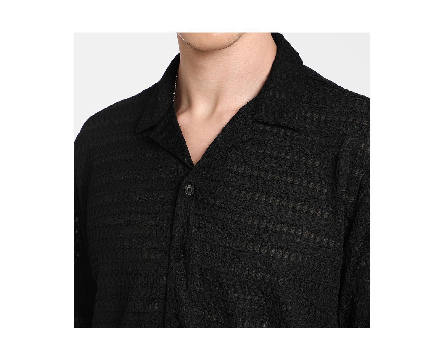 Men's Midnight Black Marquise-Knit Shirt