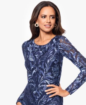 Petite Sequin Detail Crewneck Long Gown Dress