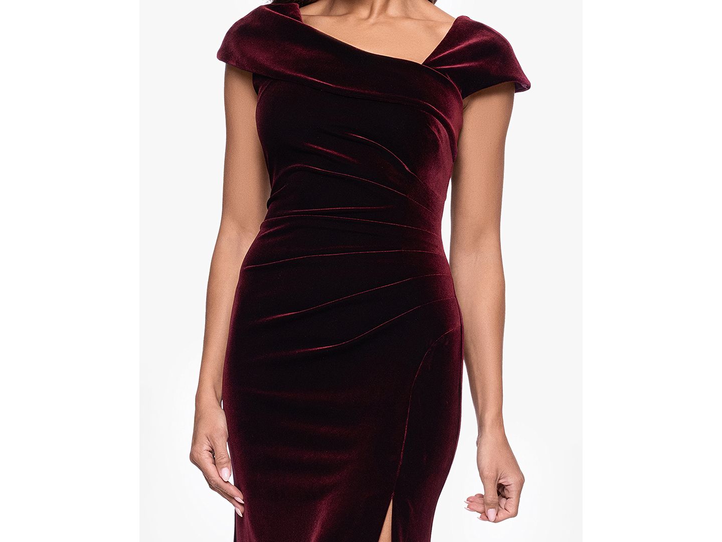 Женская кепка XSCAPE Petite Stretch Cap Sleeve Long Velvet Gown, цвет: Бордовый — фото 3