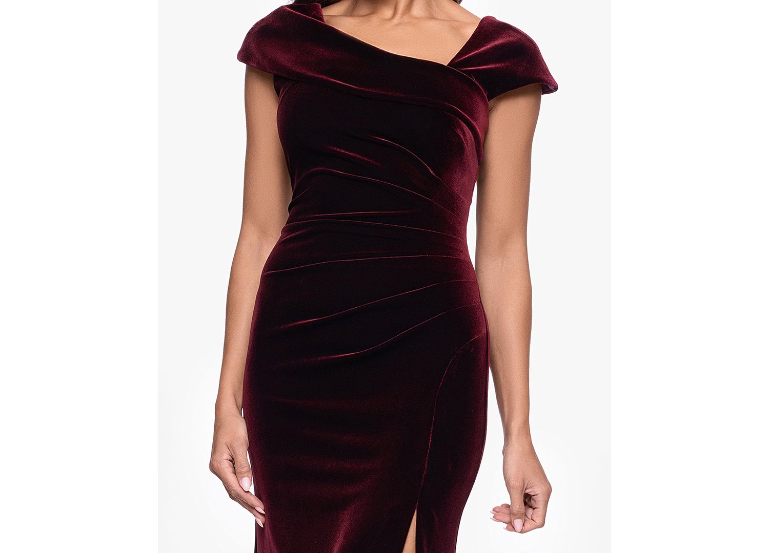 Women's Asymmetrical Neck Cap Sleeve Velvet Dress