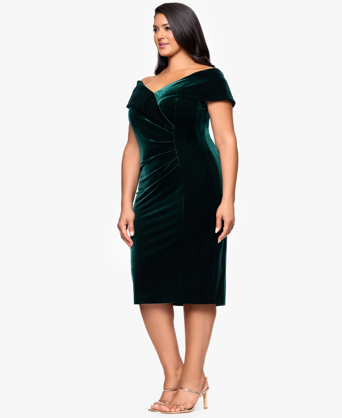 Xscape Plus Size Off-shoulder Ruched Dress In Gray