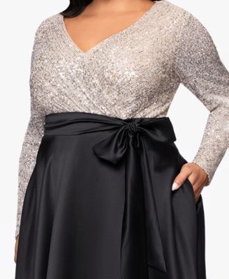 Plus Size Long Sleeve Sequin Ballgown Skirt Dress