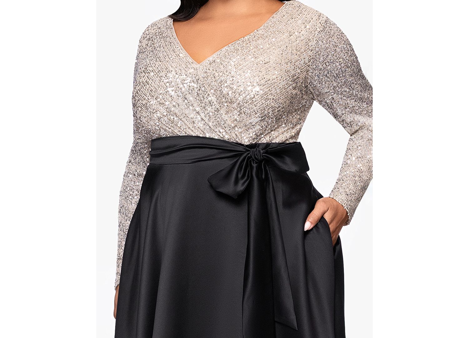 Plus Size Long Sleeve Sequin Ballgown Skirt Dress