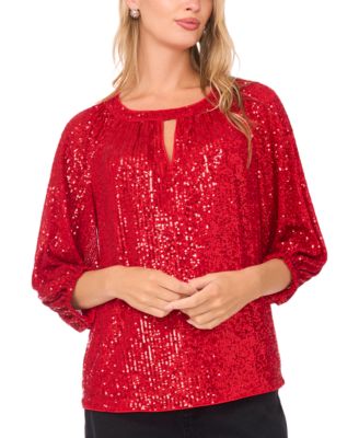 Sam & Jess - Women's Sequin Detail Puff Sleeves Top