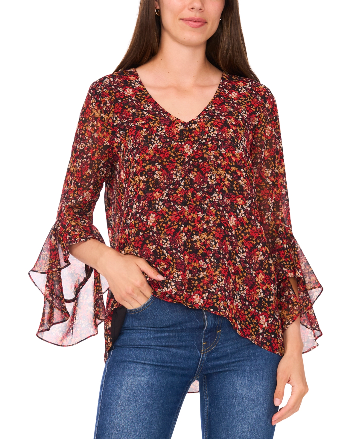 Sam & Jess Women's Printed V-neck Top In Brown