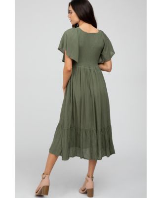 Olive Smocked Ruffle Maternity Dress