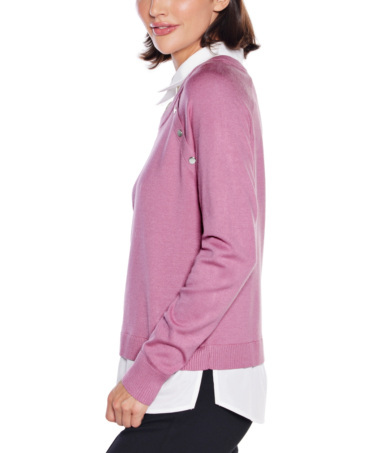 Belldini Women's Layered-look Rivet-trim Sweater In Pink