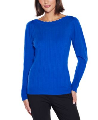  Women's Scalloped-Trim Boat Neck Sweater