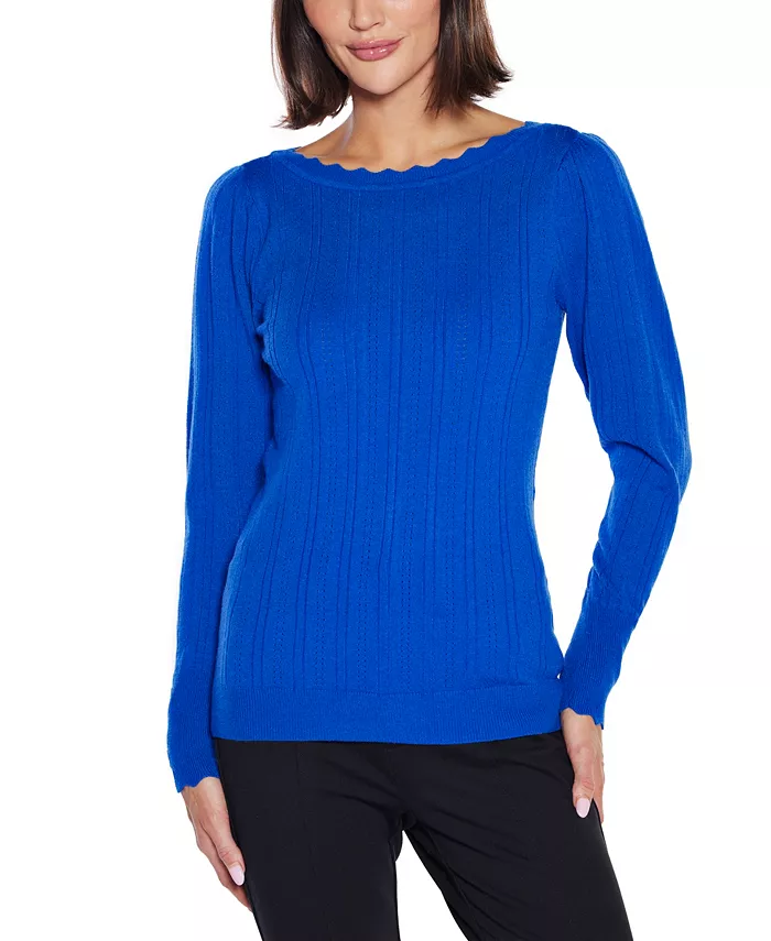Women's Scalloped-Trim Boat Neck Sweater - thumbnail 7