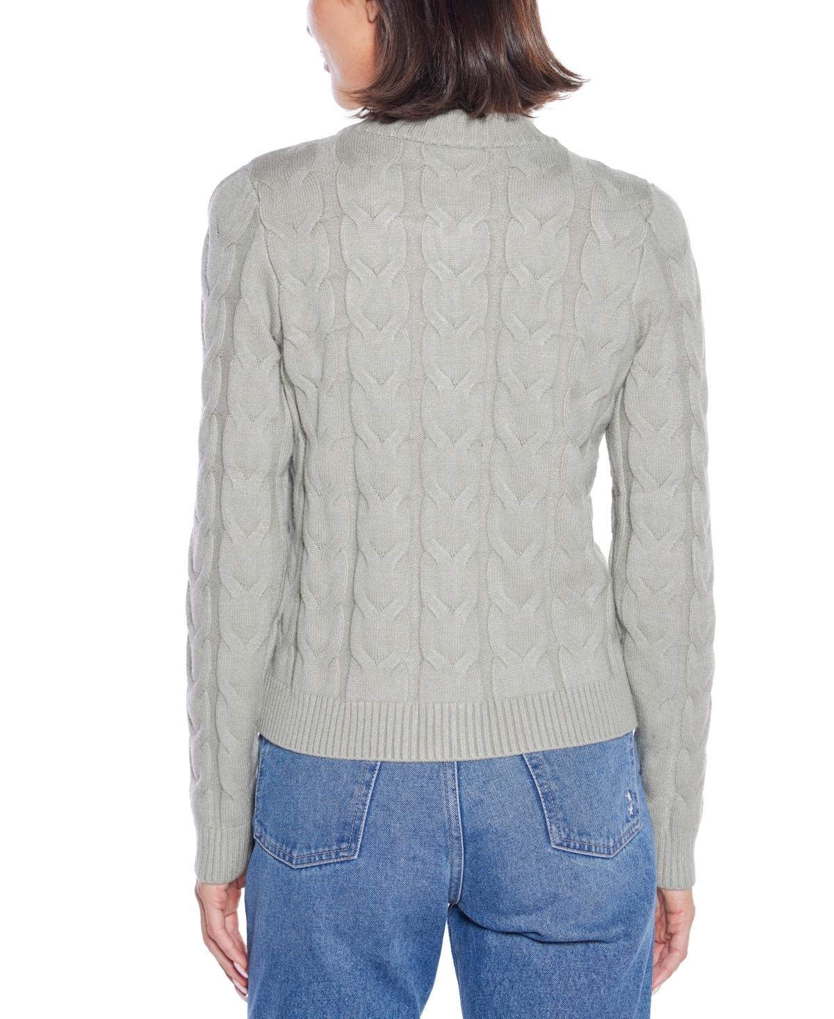 Belldini Plus Size Black Label Zip Cable Sweater In Gray