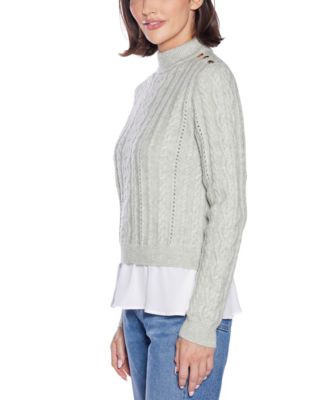 Women's Black Label Chiffon-Hem Cable Sweater