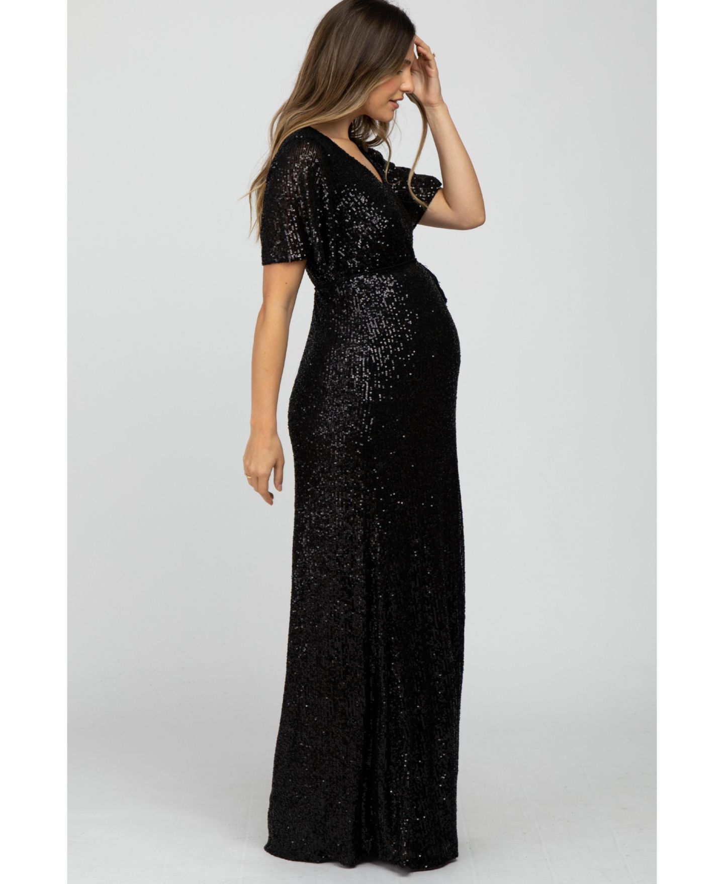 Женское платье Pinkblush Black Sequin Short Sleeve Maxi, цвет: Чёрный — фото 3