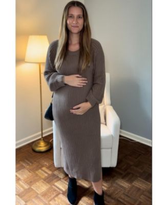 Women's Mauve Side Slit Maternity Maxi Sweater Dress