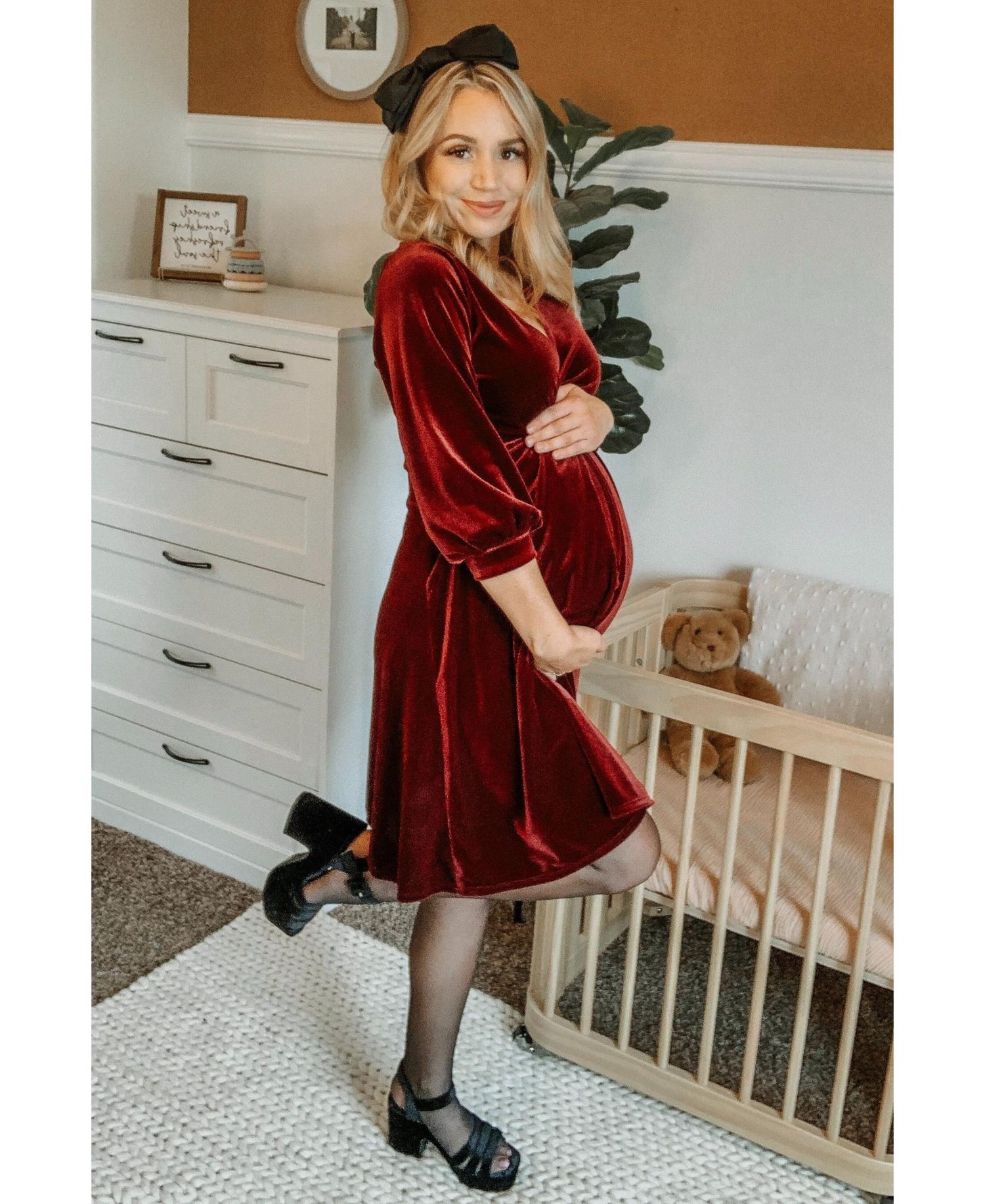 Women's Green Velvet Wrap Front Babydoll Dress