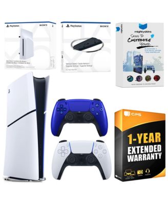 PlayStation 5 Slim Digital Bundle with Disc Drive, Extra Controller, Vertical Stand, MightySkins Voucher and 1 Year Extended Warranty