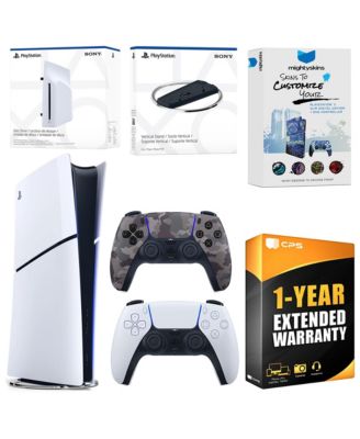 PlayStation 5 Slim Digital Bundle with Disc Drive, Extra Controller, Vertical Stand, MightySkins Voucher and 1 Year Extended Warranty