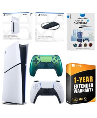 PlayStation 5 Slim Digital Bundle with Disc Drive, Extra Controller, Vertical Stand, MightySkins Voucher and 1 Year Extended Warranty
