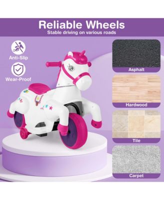 12V Kids Ride on Unicorn Toy with Training Wheels Music One-button Start Horse Toy