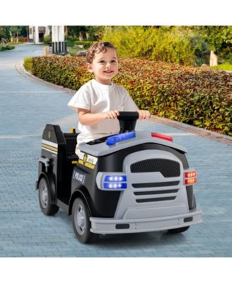 Police Car Ride on, 12V Electric Cop Truck Kids Car w/Shovel & Wrench, Fire Extinguisher, Ladder, Safety Hat, 4 Anti-Slip Wheels, Music, Alarm, Horn, Electric Vehicle Gift for Toddler(Black)