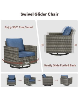 U-Frame 2-Piece Swivel Glider Wicker Outdoor Rocking Chair with Olefin Cushions