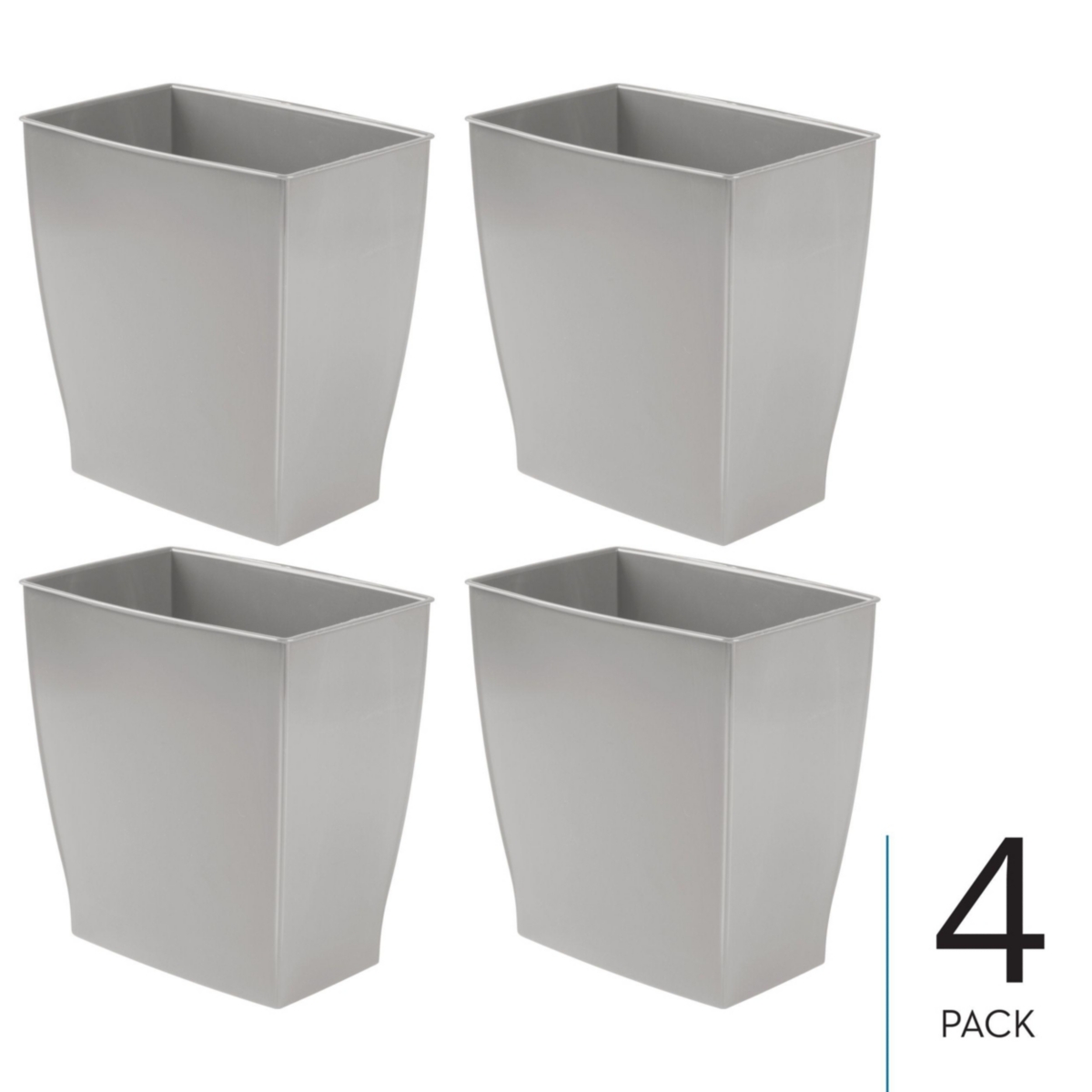 mDesign Small Rectangular Bathroom Trash Cans - Set of 4 - Gray - Made in Usa