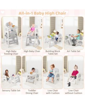Convertible Baby Tall Chair 2-Tier Food Tray Feeding Chair for 18+ Month Olds