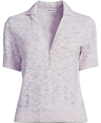 Women's Cotton Blend Short Sleeve Polo Sweater