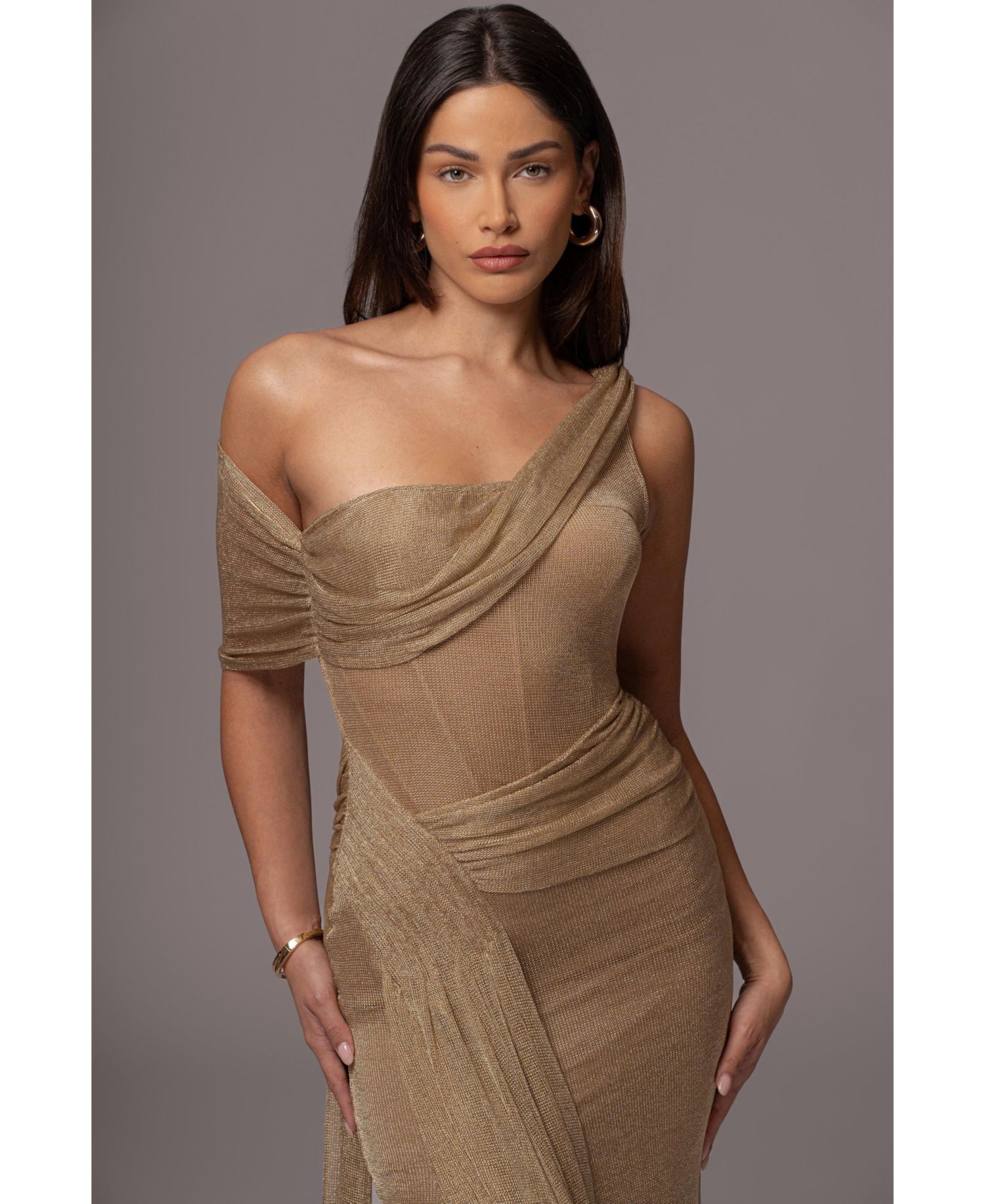 Women's Draped Metallic Maxi Dress