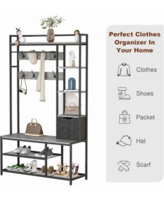 Hall Tree with Storage Bench - 41.34 In Freestanding Entryway Bench with Coat Rack, 5-In-1 Intelligent Design Featuring Shoe Storage