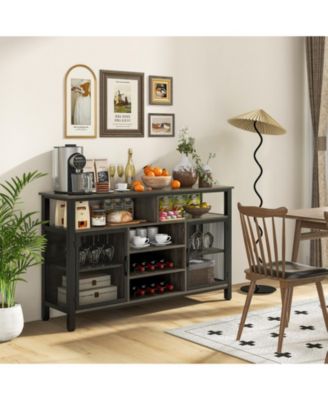 55-Inch Buffet Sideboard with 8-Bottle Wine Racks and Wine Glass Holders