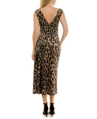Women's Cowl Neck Animal-Print Ruched Velvet Dress