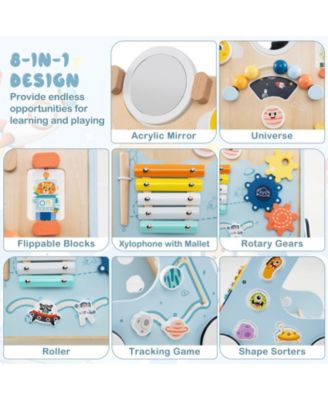 Wooden Baby Walker Push & Pull Learning Activity Center w/ Wheels Push Toy