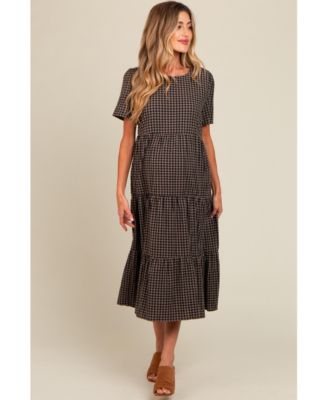 Maternity Gingham Tiered Midi Dress