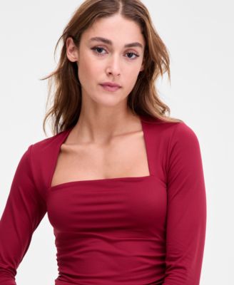 Women's Square-Neck Ruched Knit Top, Macy's Exclusive
