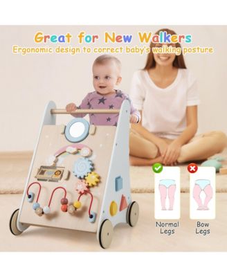 Toddler Wooden Walker Activity Center with Mirror Shape Sorter for 1+ Year Old