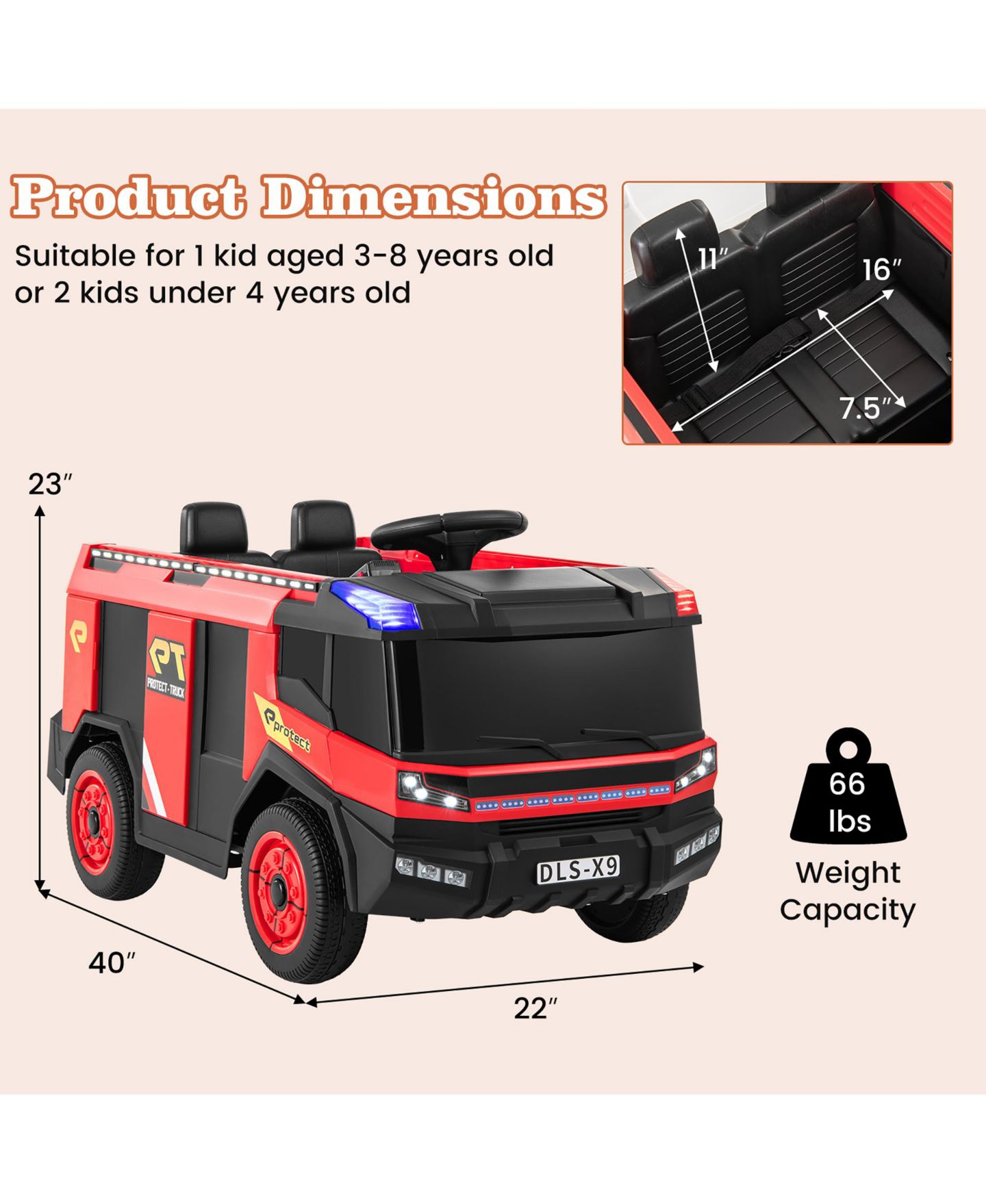 Детская игрушка Gymax 2-Seater Kids Ride-On Fire Truck with Remote Control, 3–8 лет, цвет: Красный — фото 3