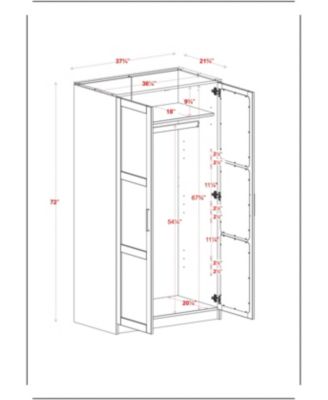 1Pc Solid Wood 2-Door, Mirrored Doors Urban Wardrobe Armoire