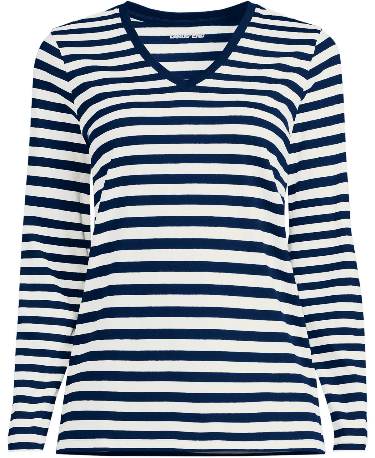 Lands' End Women's Relaxed Supima Cotton Long Sleeve V-Neck T-Shirt